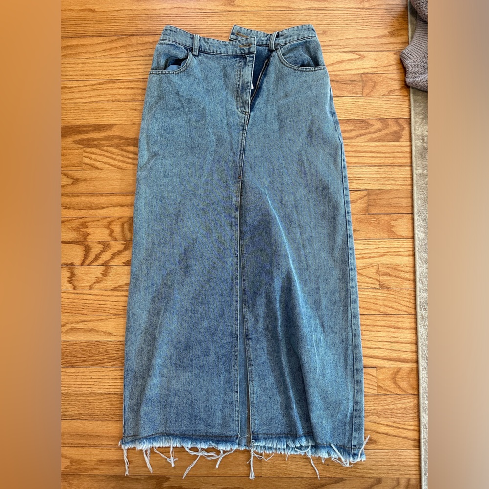 Ankle Length Denim Skirt With Slit